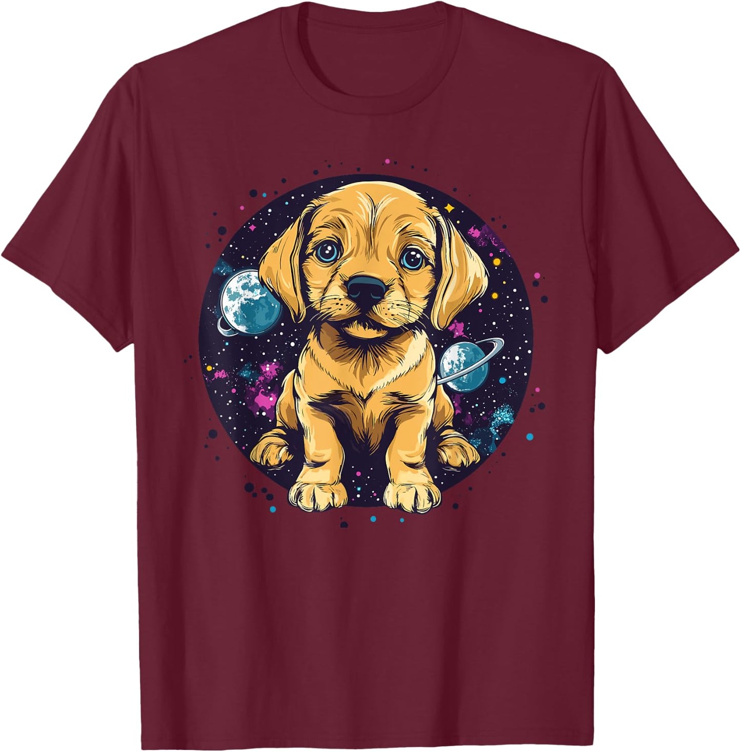 Puppy In Space Cute Cosmic Adventure T-Shirt - T-Shirt | Maroon
