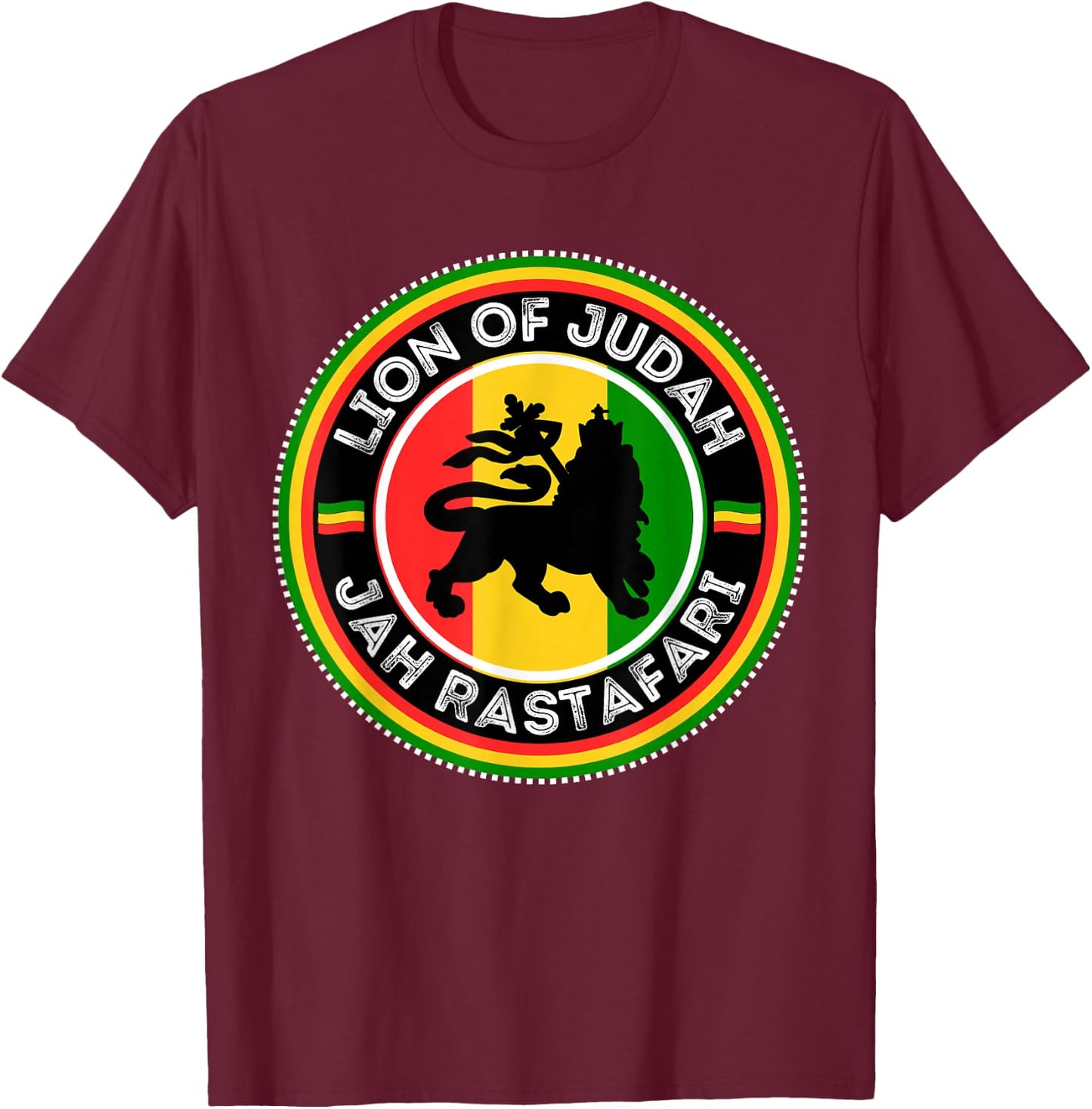 Rastafarian Lion of Judah Rastafari Reggae T-Shirt - T-Shirt | Maroon