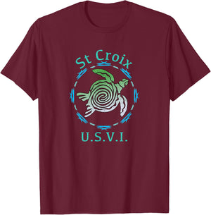 St. Croix USVI Vintage Tribal Turtle Gift T-Shirt - T-Shirt | Maroon