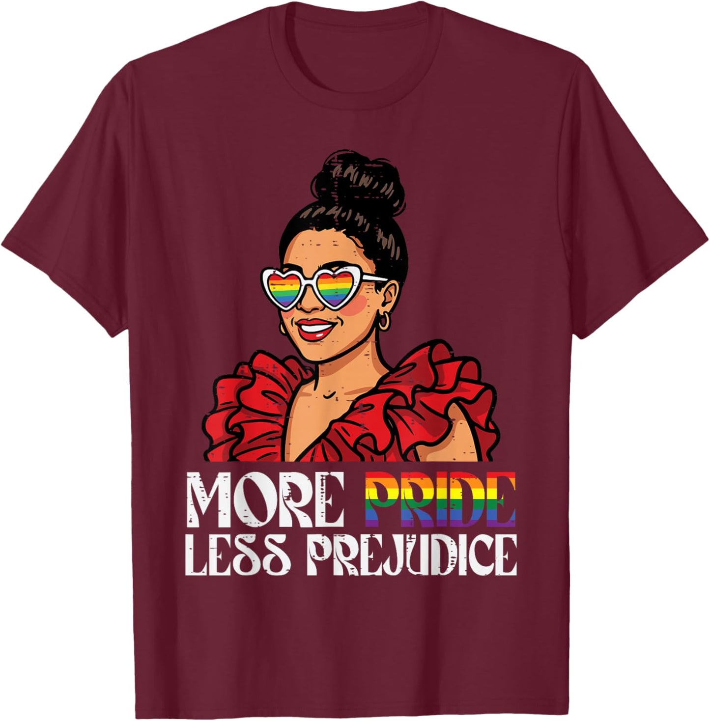 More Pride Less Prejudice LGBTQ Pride Flag Ally Women Men T-Shirt - T-Shirt | Maroon