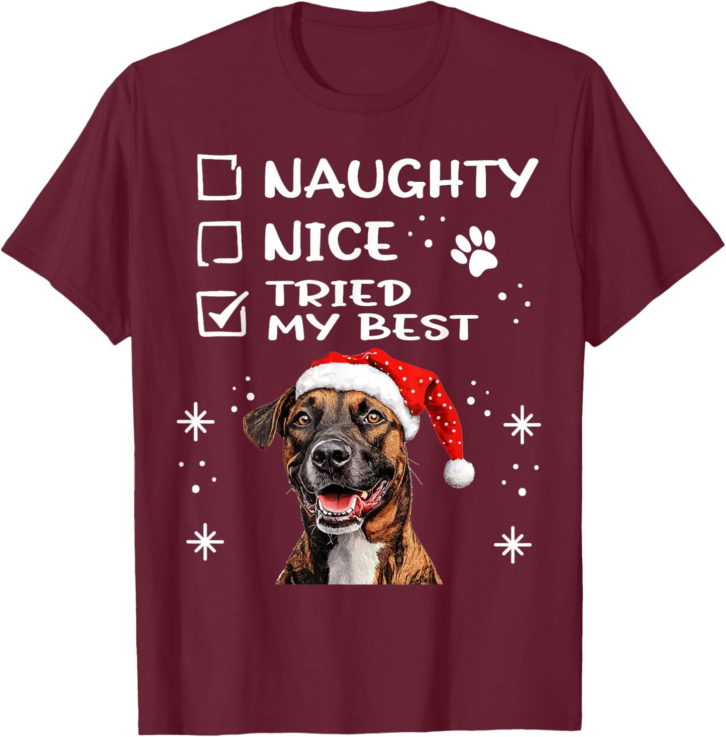 Cute Treeing Tennessee Brindle Dog Christmas Naughty Nice Men Women Kids T-Shirt - T-Shirt | Maroon