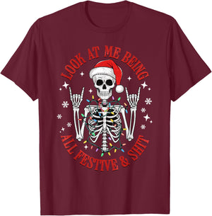 Retro Look At Me Being All Festive & Shit Funny Christmas T-Shirt - T-Shirt | Maroon