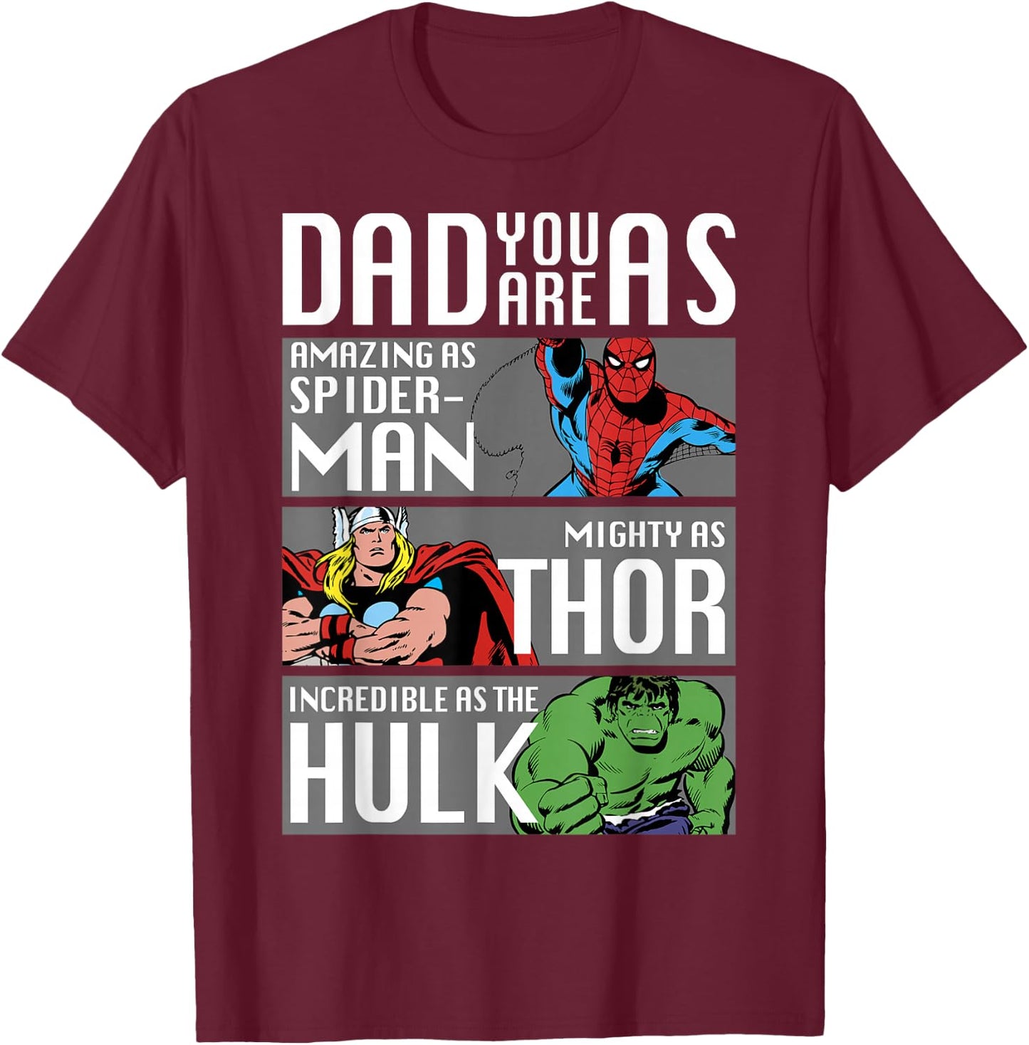 Marvel Father's Day Spider-Man Thor Hulk Dad Attributes T-Shirt - T-Shirt | Maroon