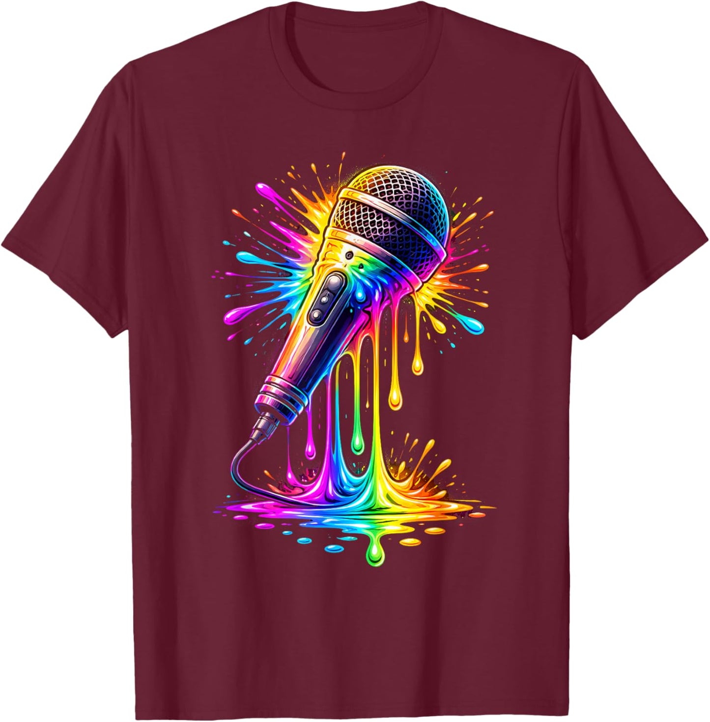 Color Splash Microphone Singer Music Graphic T-Shirt - T-Shirt | Maroon