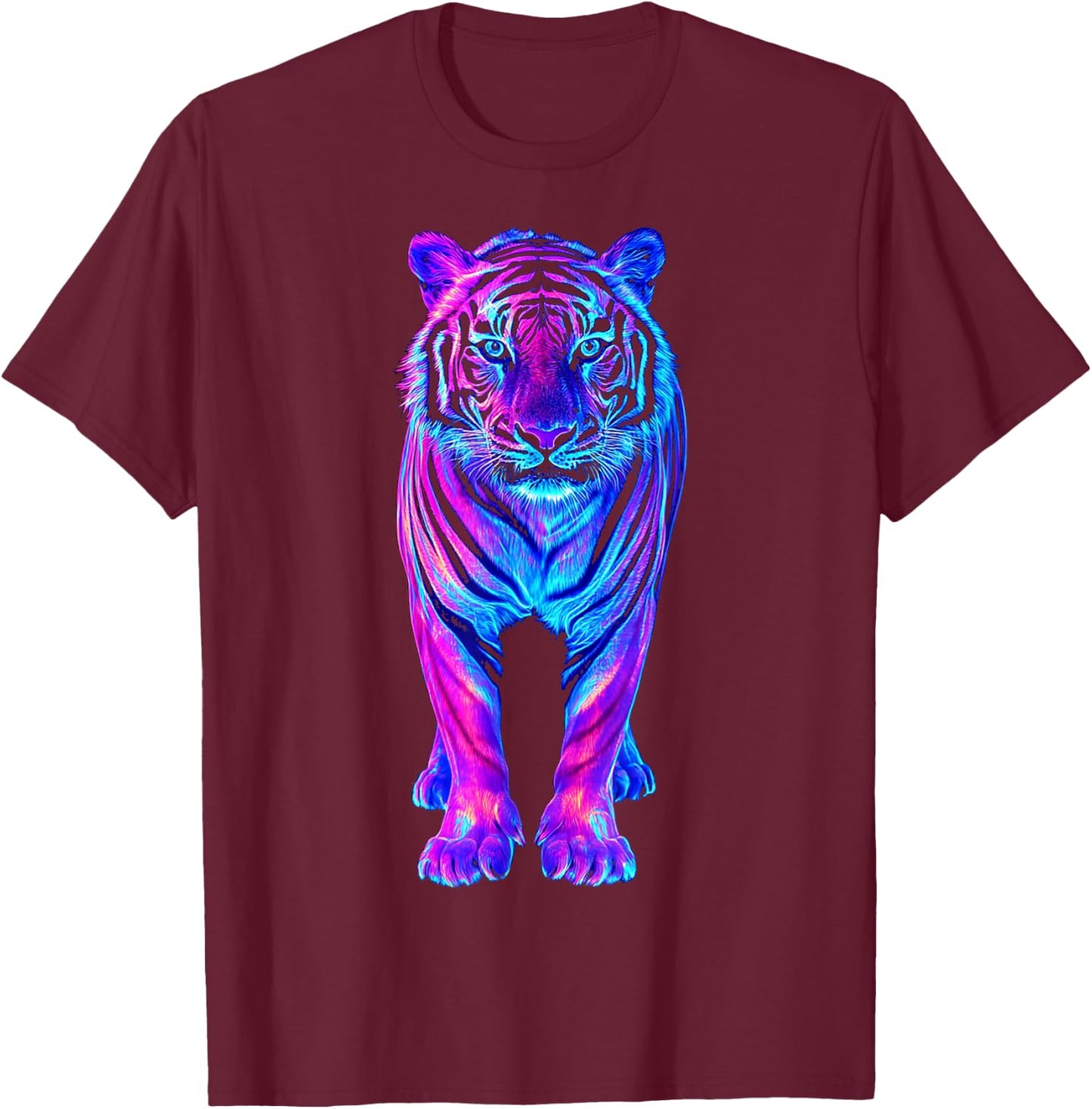 Tiger Animal Motif Blue Eyes Art Tiger T-Shirt - T-Shirt | Maroon