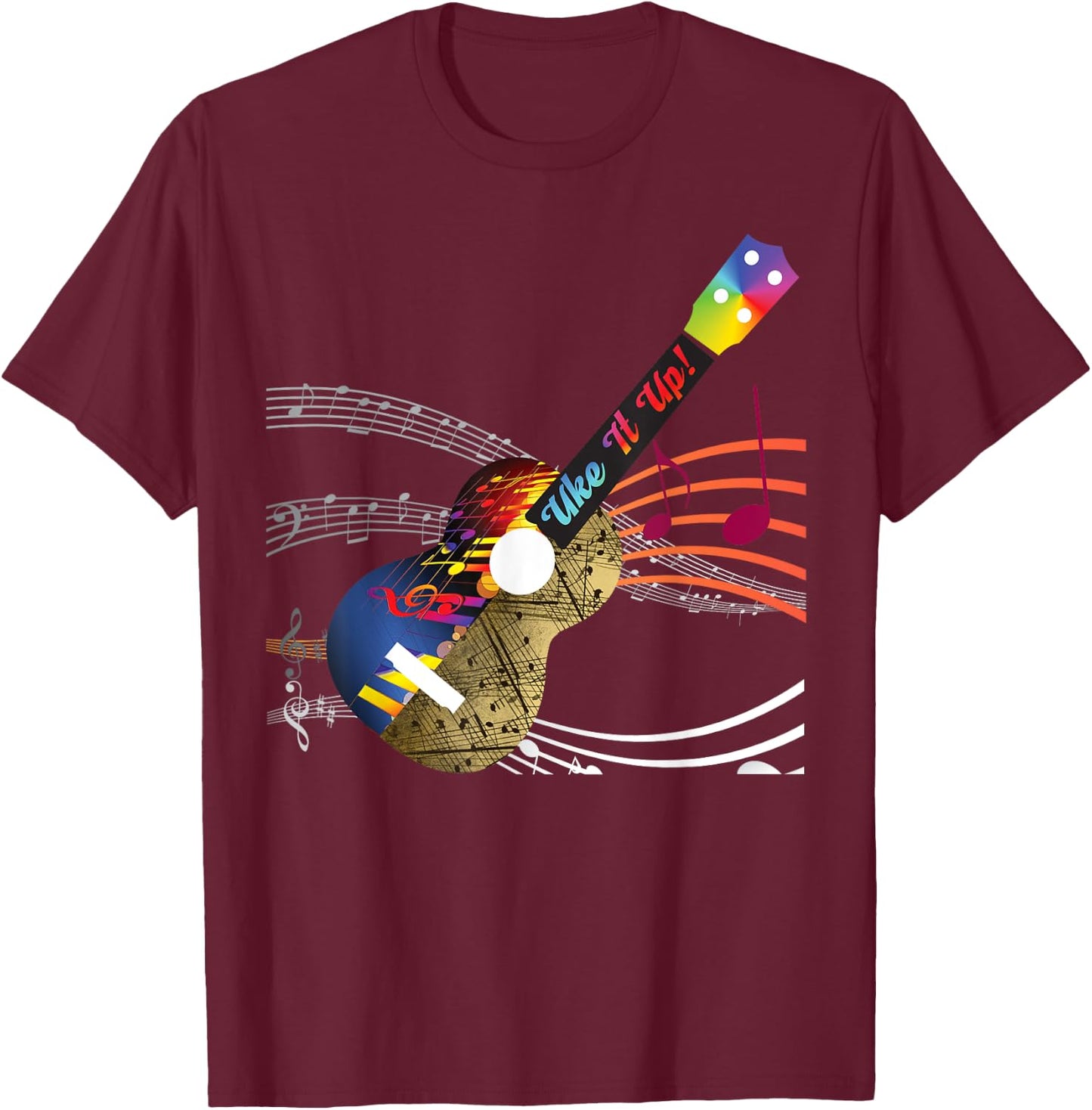 Uke It UP with musical notes! Ukulele design T-Shirt - T-Shirt | Maroon