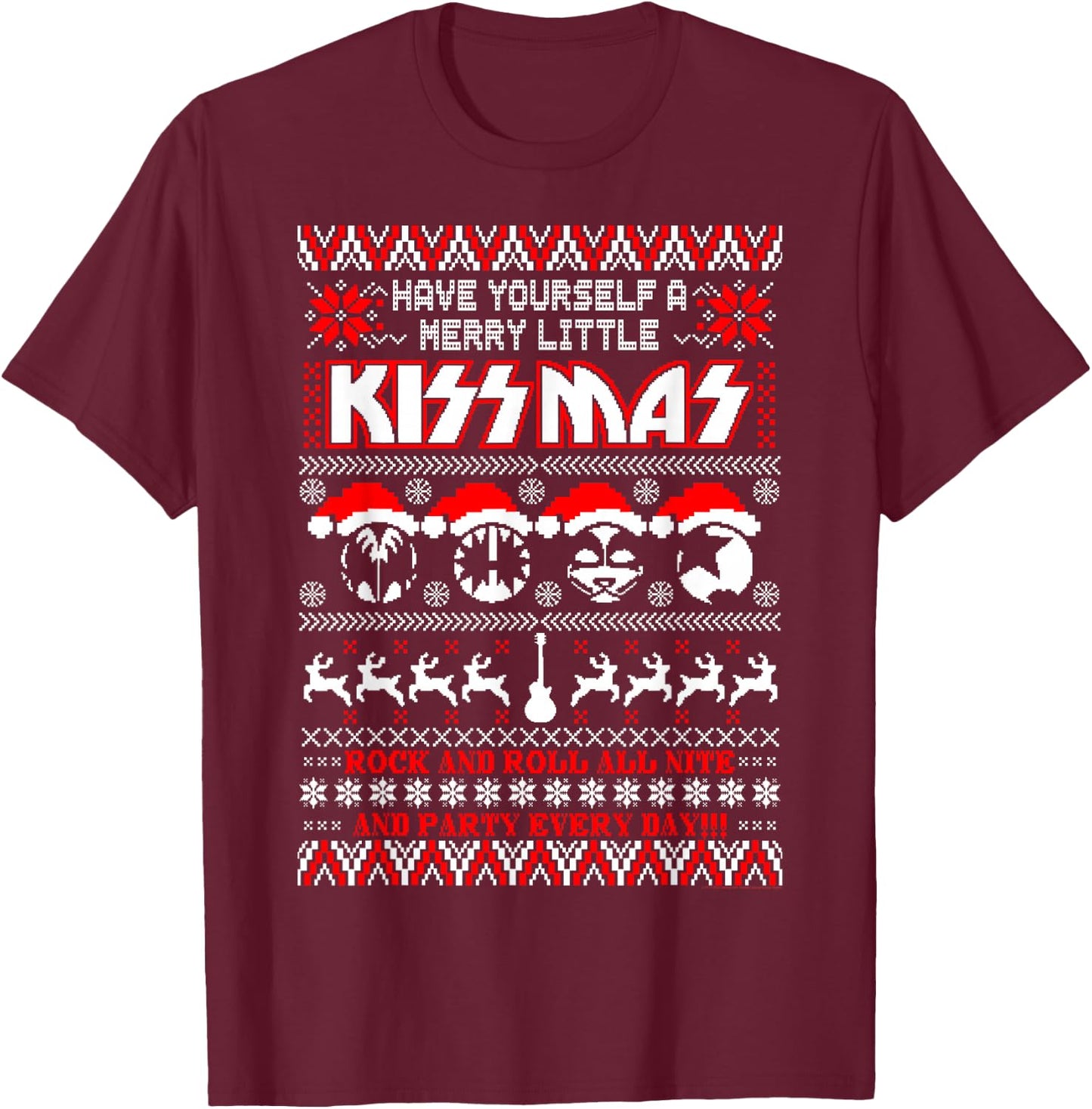 KISS - Merry Little KISSmas T-Shirt - T-Shirt | Maroon