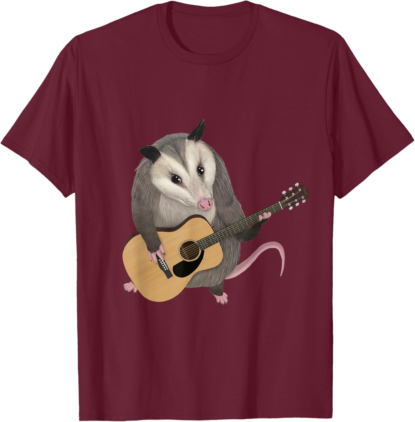 Opossum playing the acoustic guitar - possum T-Shirt - T-Shirt | Maroon