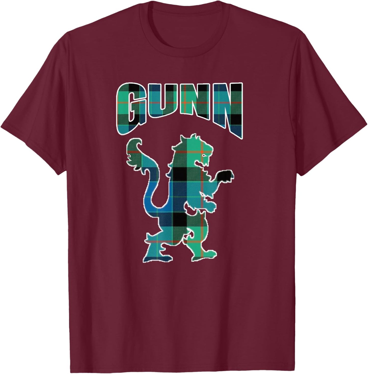 Gunn Clan Kilt Tartan Lion Namesake Scottish T-Shirt - T-Shirt | Maroon