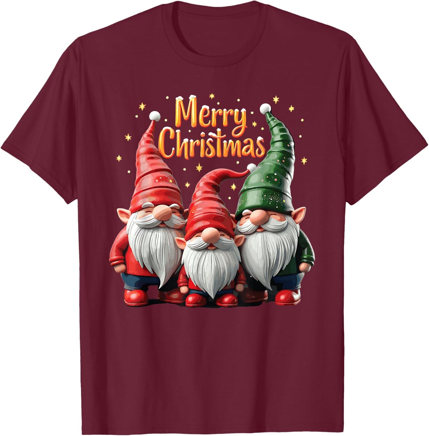 Merry Christmas Gnomes Cozy Winter Gatherings T-Shirt - T-Shirt | Maroon