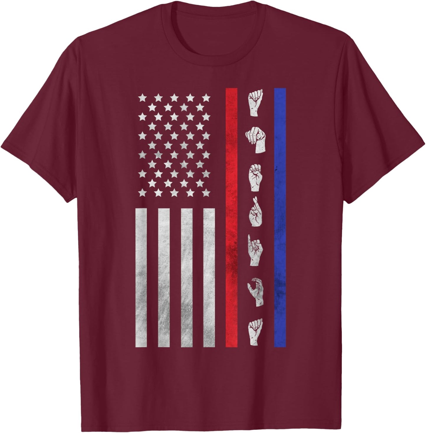 American Flag ASL Shirt American Sign Language America USA T-Shirt - T-Shirt | Maroon