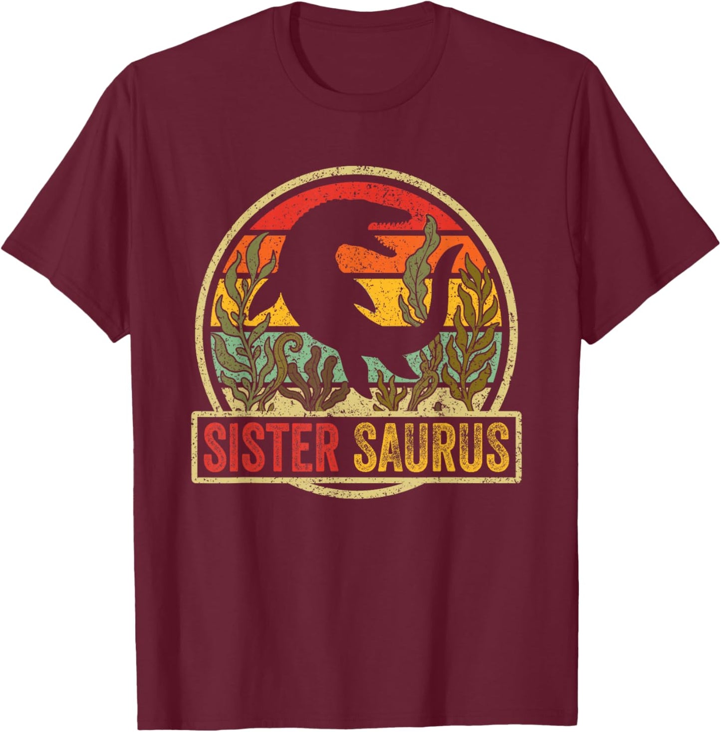 Vintage Retro Sister Saurus SeaRex Mosasaurus Dinosaur Girl T-Shirt - T-Shirt | Maroon