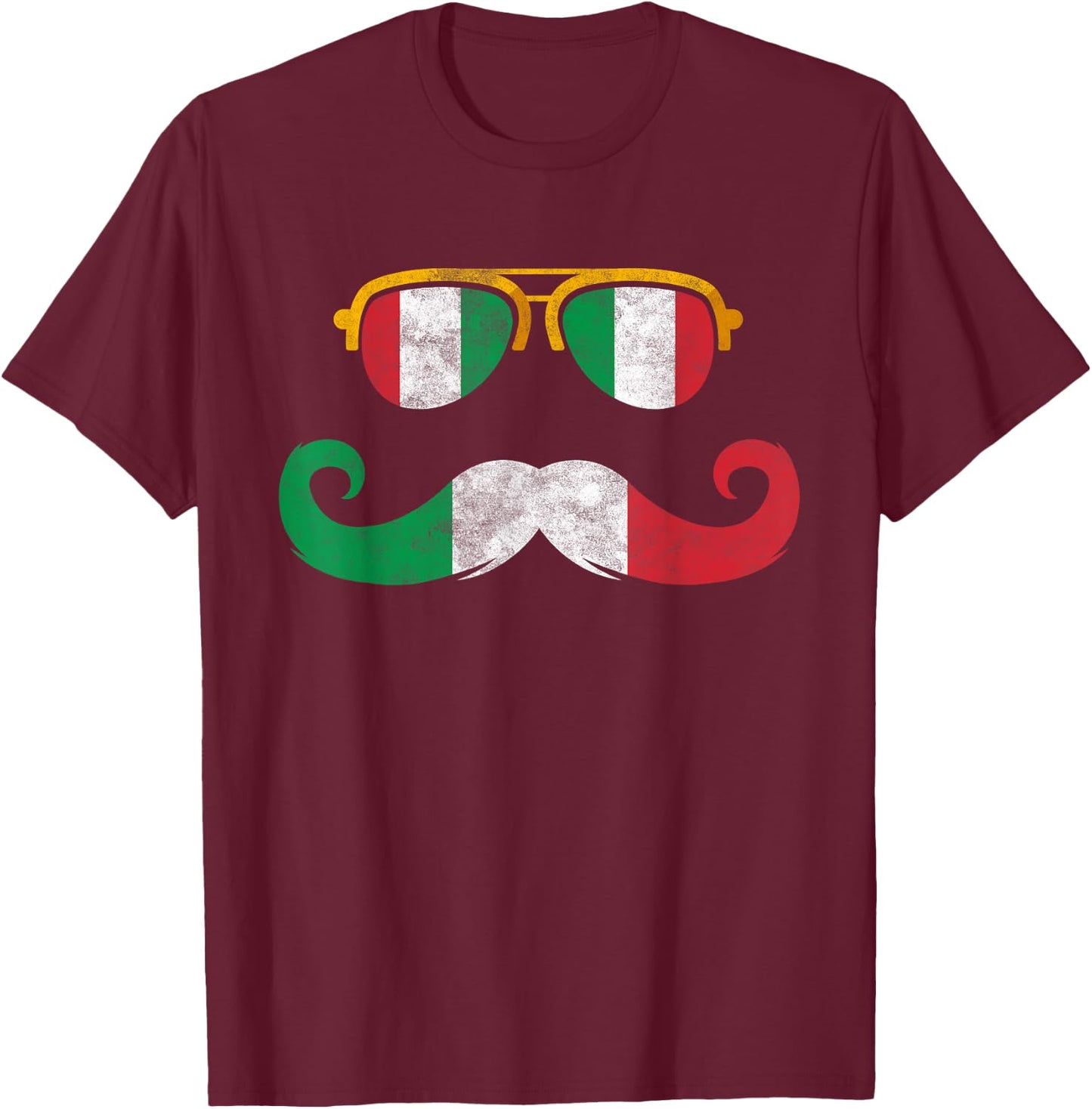 Italian Flag Sunglasses Moustache Italian Flags T-Shirt - T-Shirt | Maroon