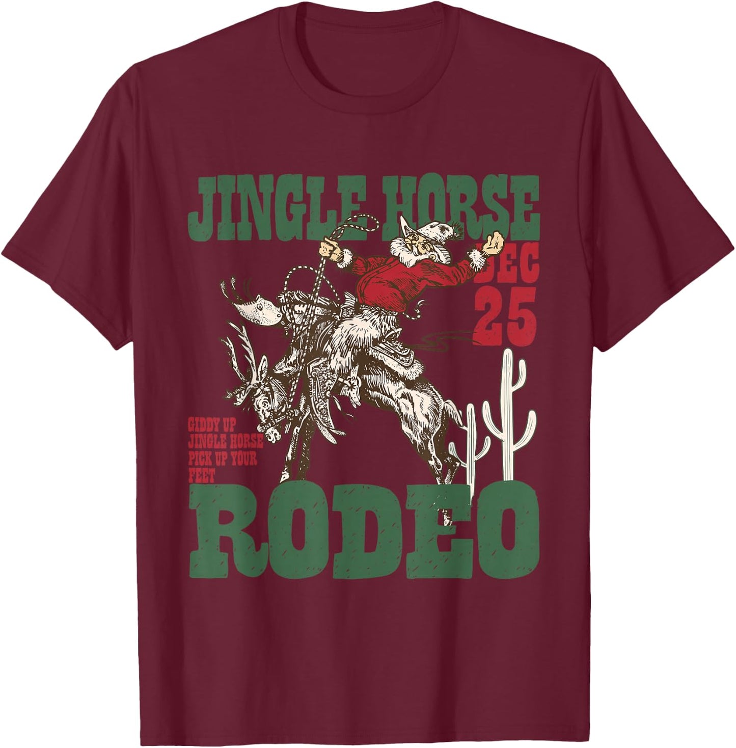 Retro Jingle Horse Rodeo Christmas Funny Western Cowboy T-Shirt - T-Shirt | Maroon