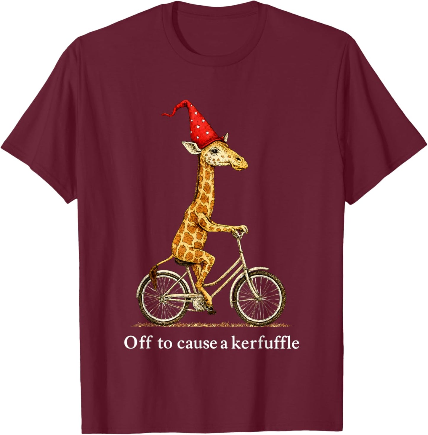 Giraffe Off to Cause A Kerfuffle T-Shirt - T-Shirt | Maroon