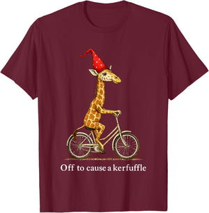 Giraffe Off to Cause A Kerfuffle T-Shirt - T-Shirt | Maroon