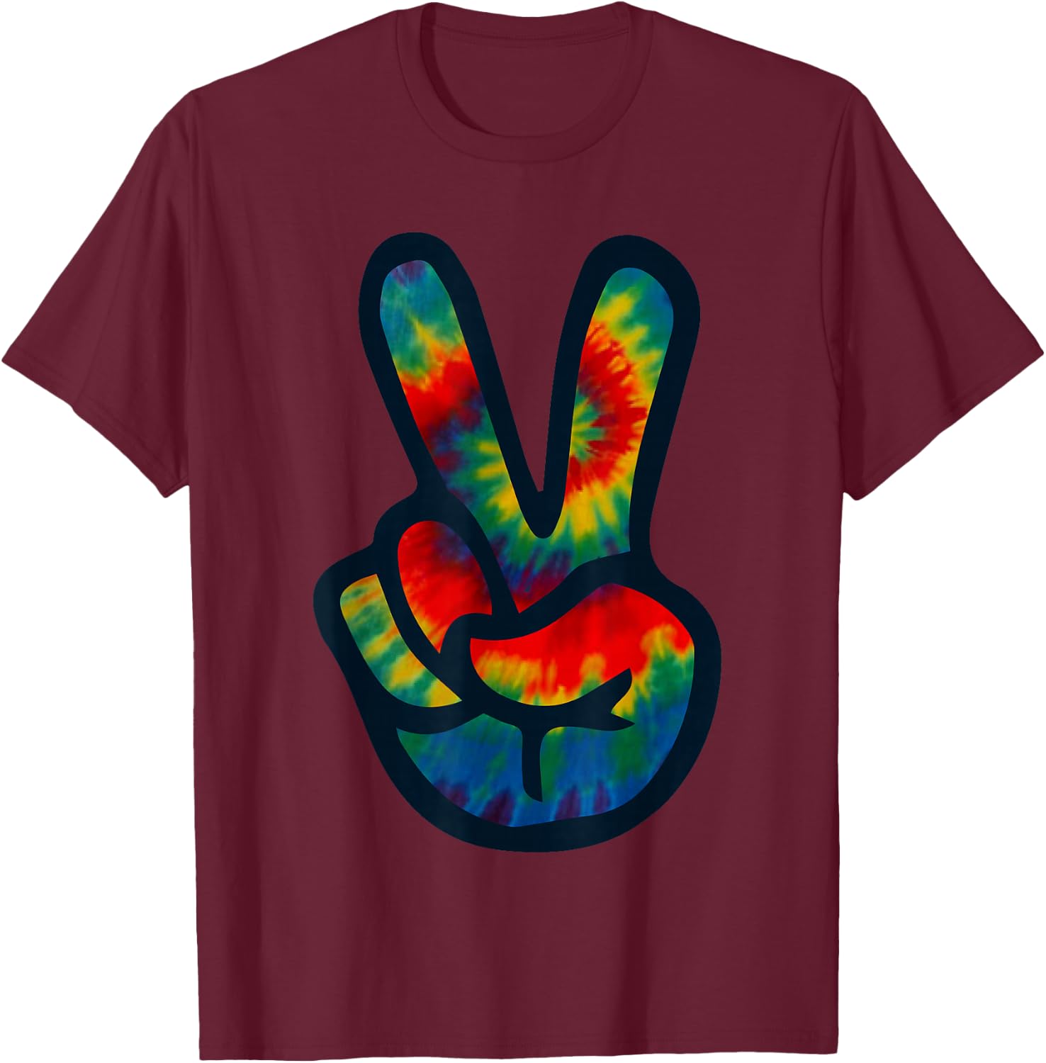 Tie Dye Peace Sign Hand | Hippies V Shirts T-Shirt - T-Shirt | Maroon