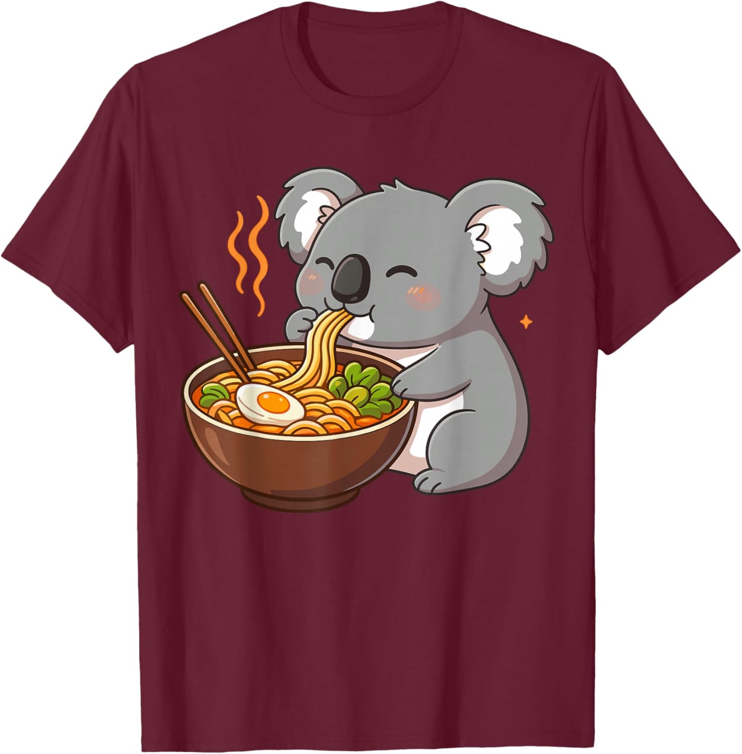 Koala Eating Ramen Noodles T-Shirt - T-Shirt | Maroon