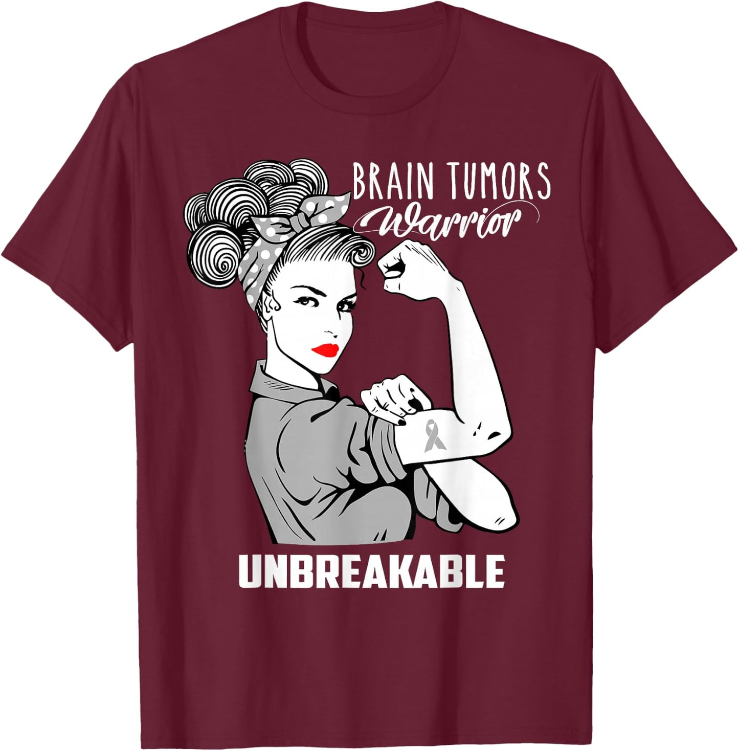 Brain Tumors Warrior Unbreakable Shirt Awareness Gift T-Shirt - T-Shirt | Maroon