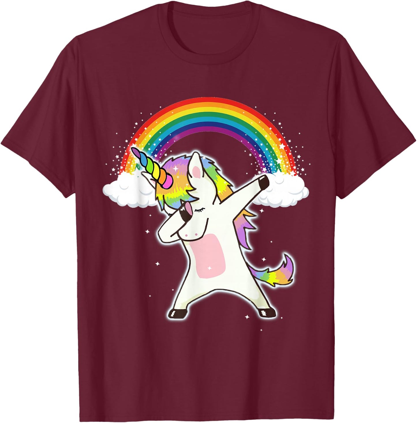 Dabbing Unicorn T Shirt - Funny Dab Dance Rainbow Squad T-Shirt - T-Shirt | Maroon