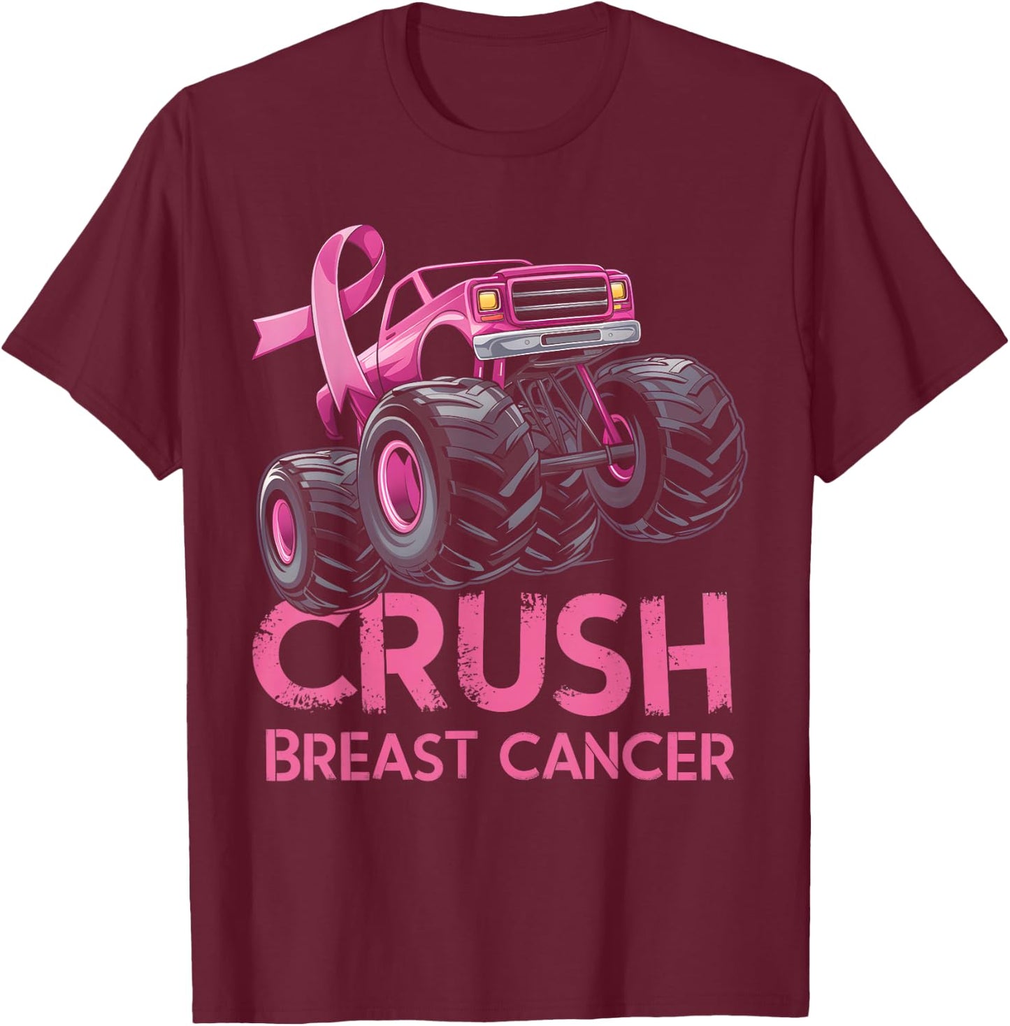 Crush Breast Cancer Awareness Truck pink for kids T-Shirt - T-Shirt | Maroon