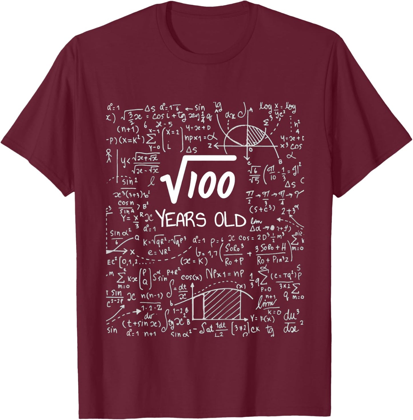 10th Birthday Graphic, Square Root of 100: 10 Years Old T-Shirt - T-Shirt | Maroon