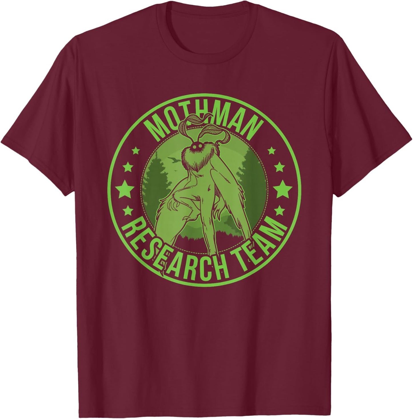 Mothman Hide & Seek Research Team Champion Cryptid T-Shirt - T-Shirt | Maroon