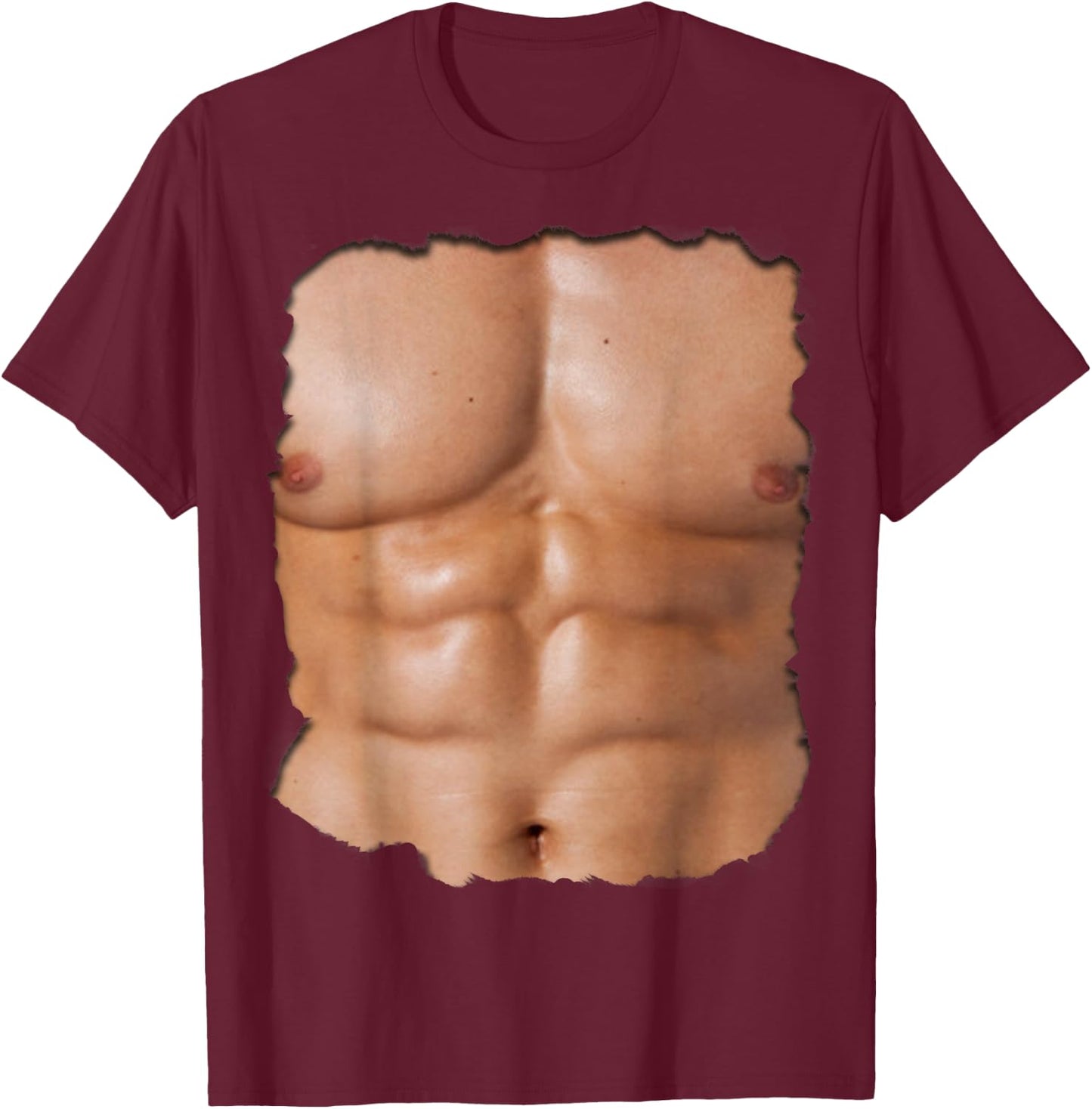 Fake Muscle Under Clothes Shirt Chest Six Pack Abs T-Shirt - T-Shirt | Maroon