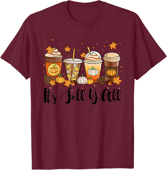Its Fall Yall Shirt Happy Fall Yall Shirt Women Men Kids T-Shirt - T-Shirt | Maroon