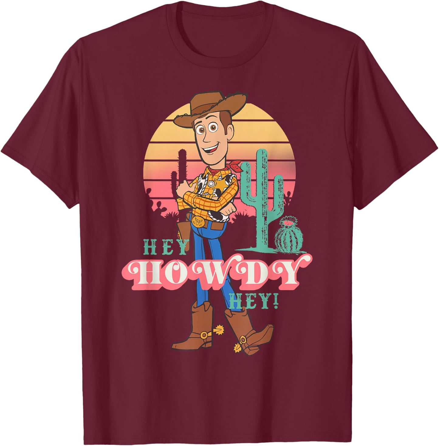 Disney Pixar Toy Story 4 Woody Hey Howdy Hey Retro Portrait T-Shirt - T-Shirt | Maroon