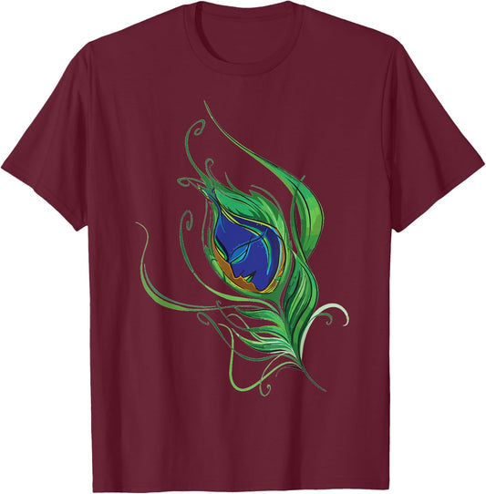 Artistic Peacock Feather Lord Krishna . T-Shirt - T-Shirt | Maroon