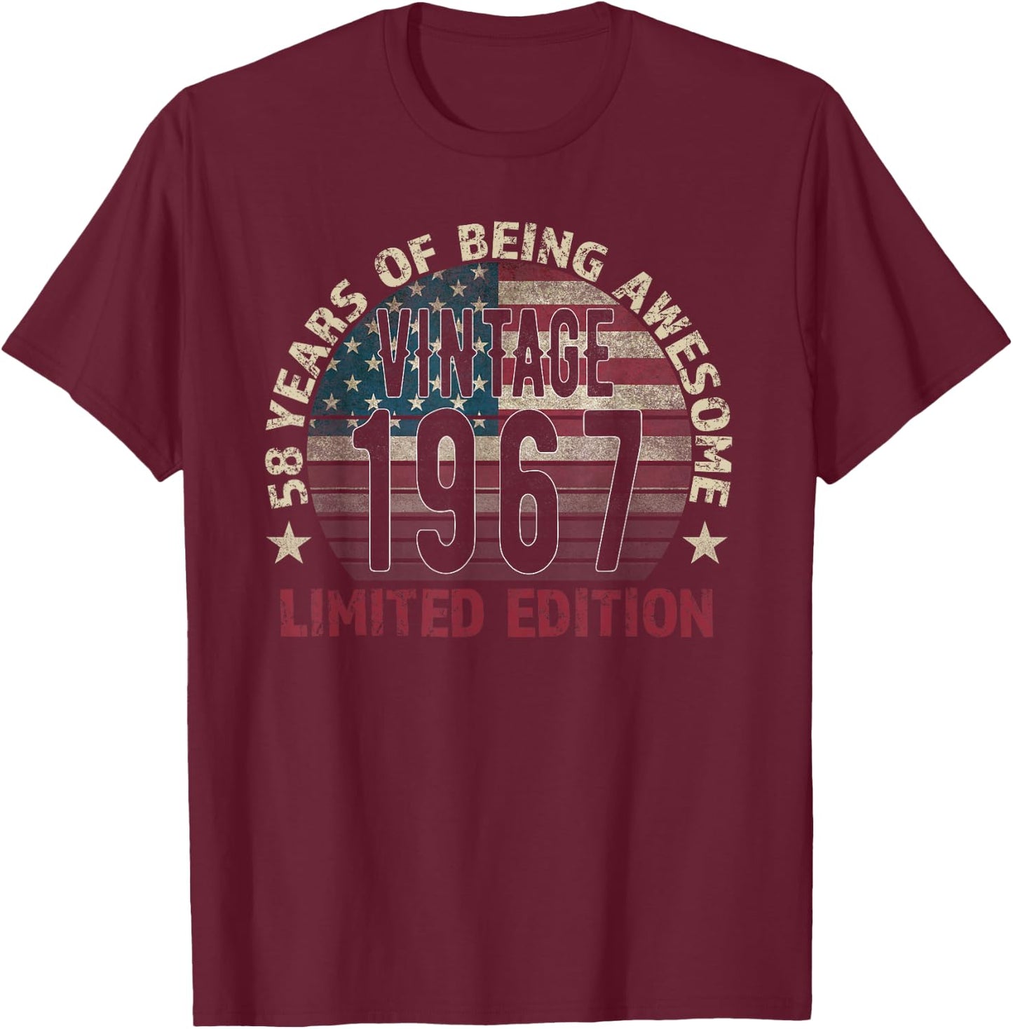 58th Birthday Gift men Vintage born 1967 turning 58 Year Old T-Shirt - T-Shirt | Maroon