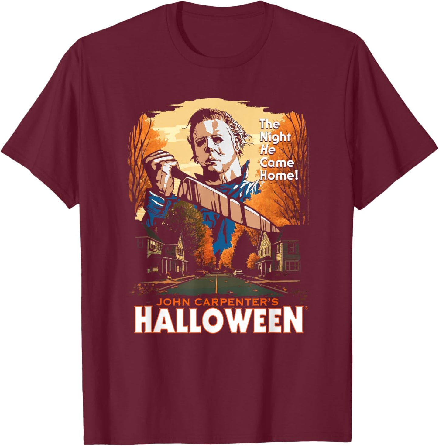 Halloween Mike Myers Haddonfield Illustration Horror Movie T-Shirt - T-Shirt | Maroon