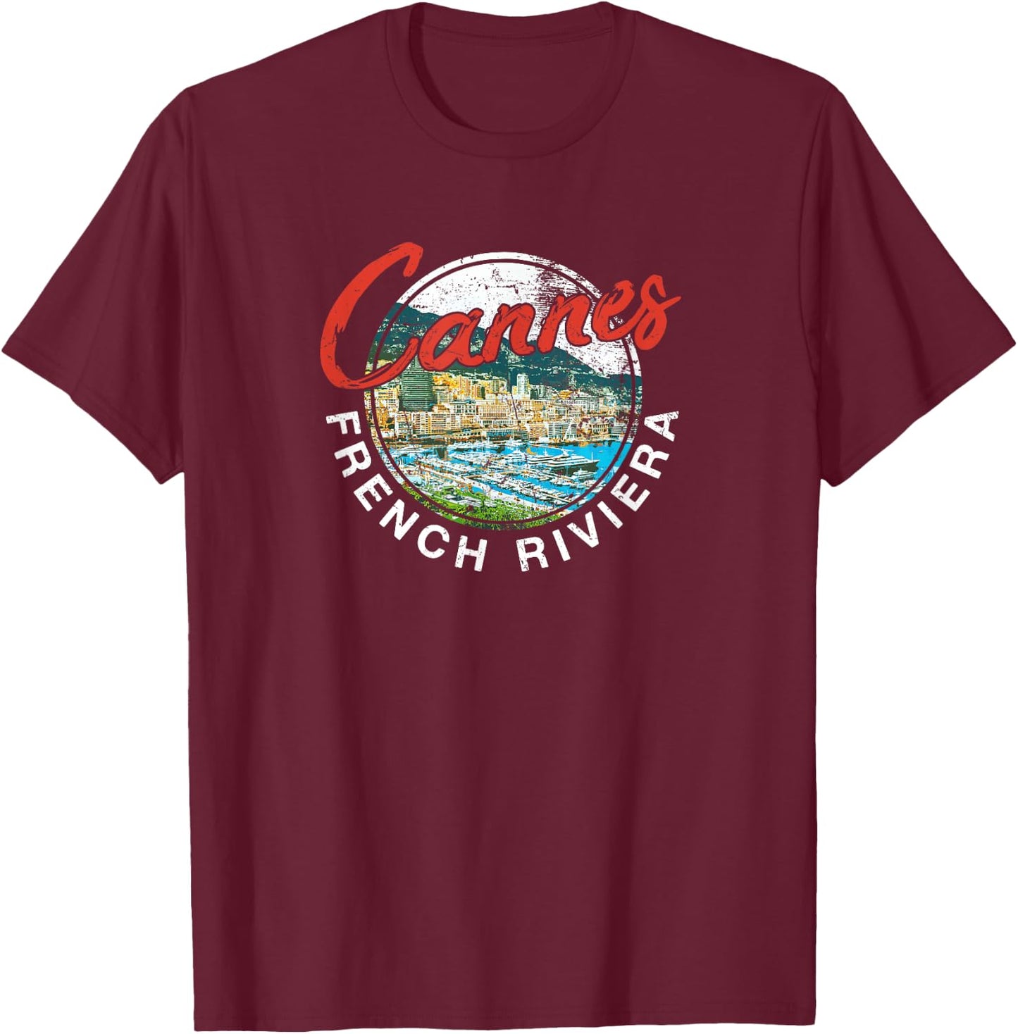Cannes France French Riviera Vintage Travel T Shirt T-Shirt - T-Shirt | Maroon