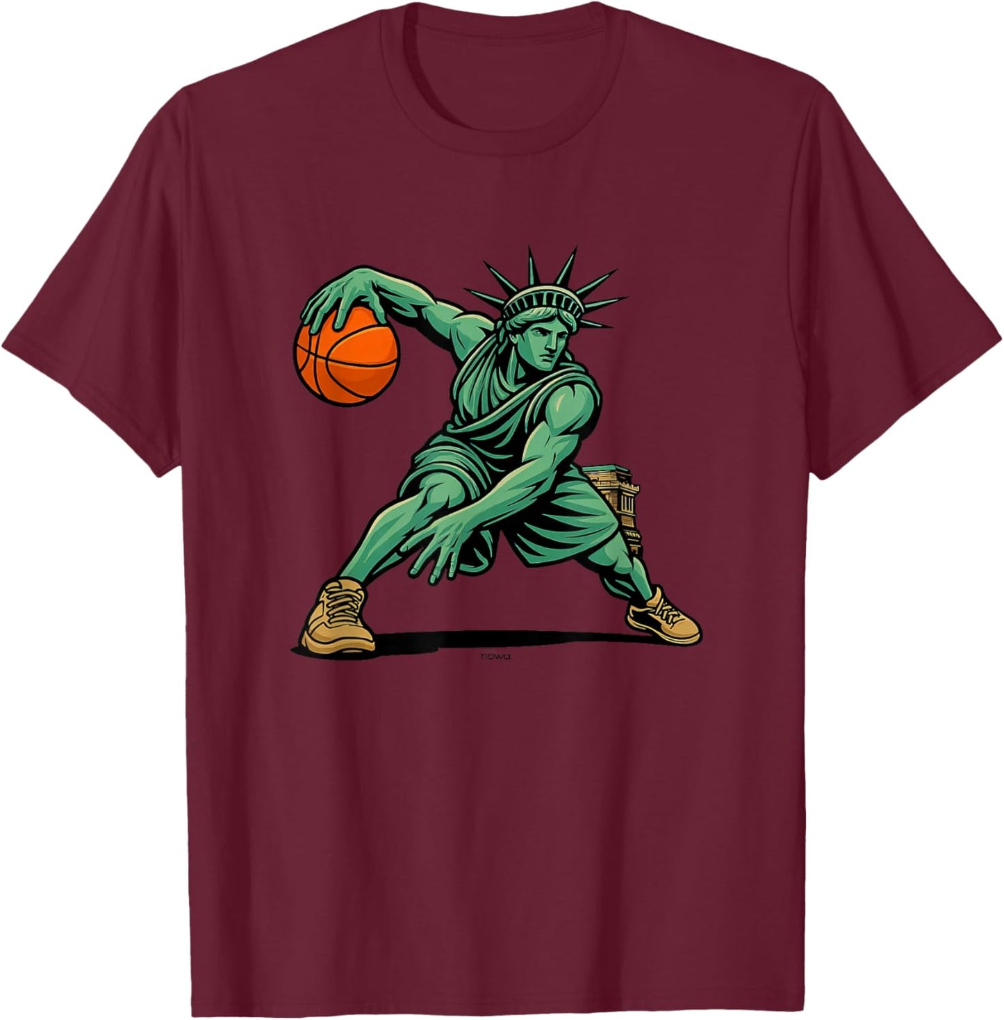 Lady Liberty Basketball - Crazy Crossover Comic T-Shirt - T-Shirt | Maroon