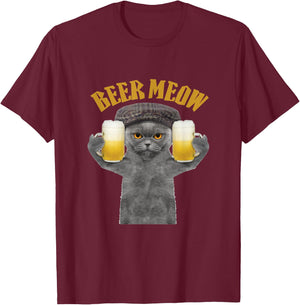 Beer Meow Cat Kitty Drinking or Serving Alcohol Women T-Shirt - T-Shirt | Maroon