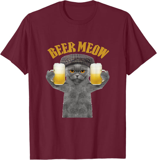 Beer Meow Cat Kitty Drinking or Serving Alcohol Women T-Shirt - T-Shirt | Maroon