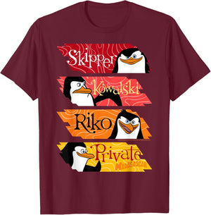 Madagascar Penguins Name Panels Poster T-Shirt - T-Shirt | Maroon