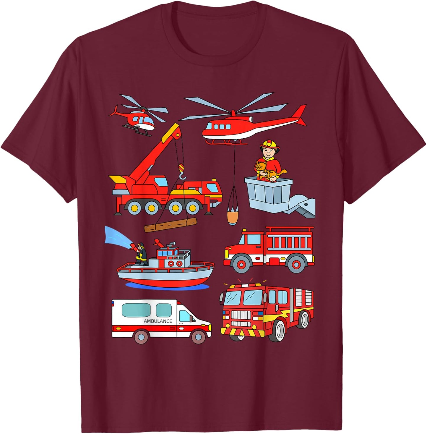 Firetruck Boys Men Firefighter Fireman Fire Engine Truck T-Shirt - T-Shirt | Maroon