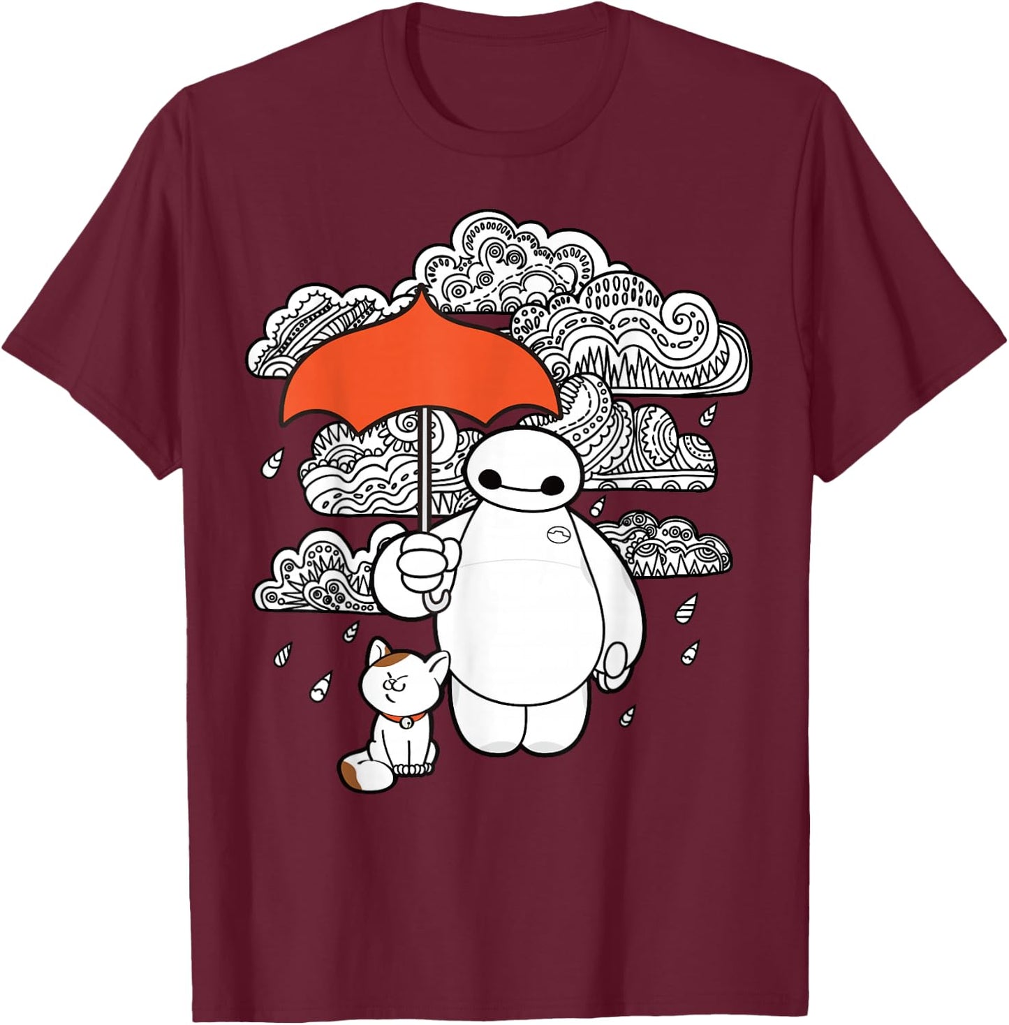 Disney Big Hero 6 Baymax Patterned Rain Clouds Portrait T-Shirt - T-Shirt | Maroon