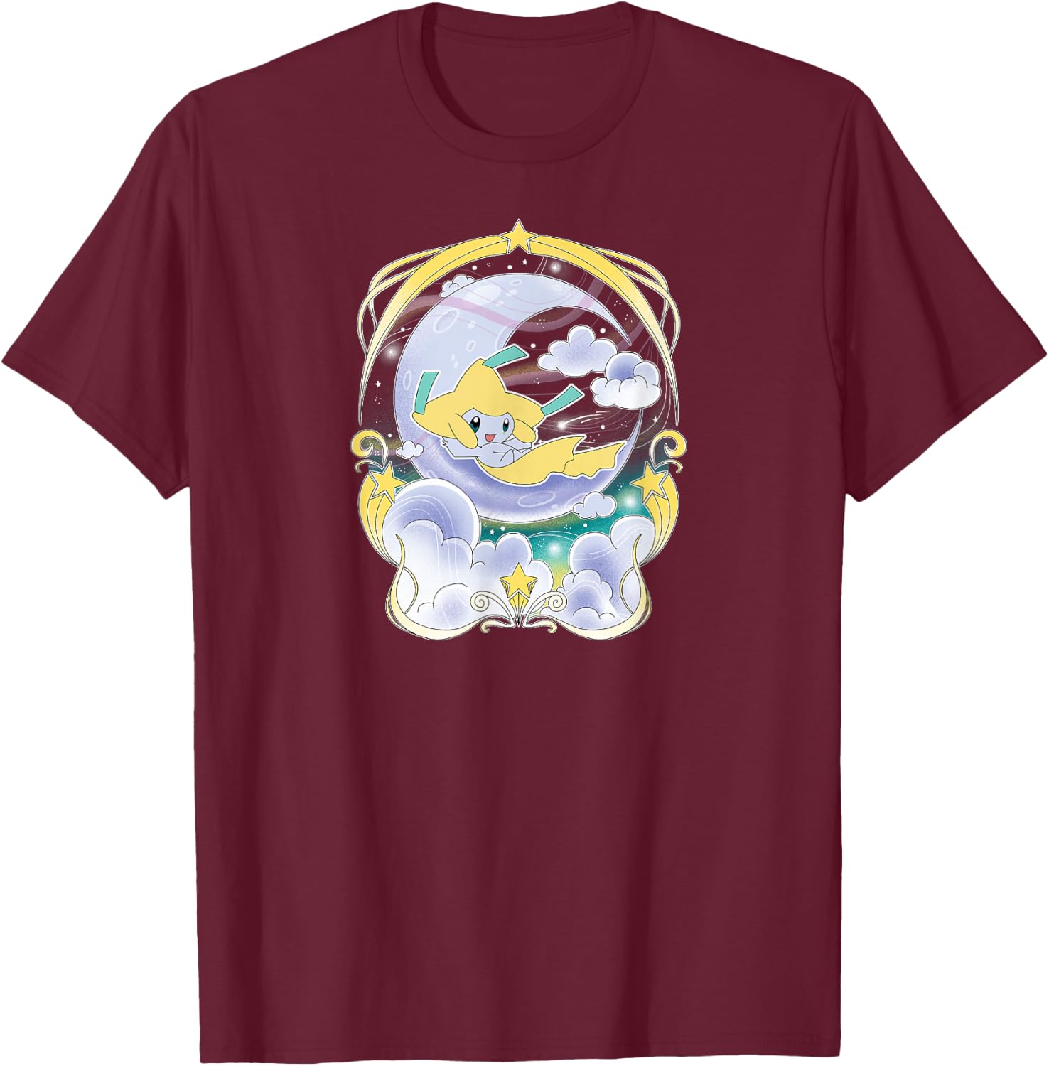 Pokémon - Jirachi Celestial Night Sky Moon Mythical Type T-Shirt - T-Shirt | Maroon