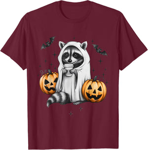 Cute Ghost Raccoon Pumpkin Halloween Raccoon T-Shirt - T-Shirt | Maroon