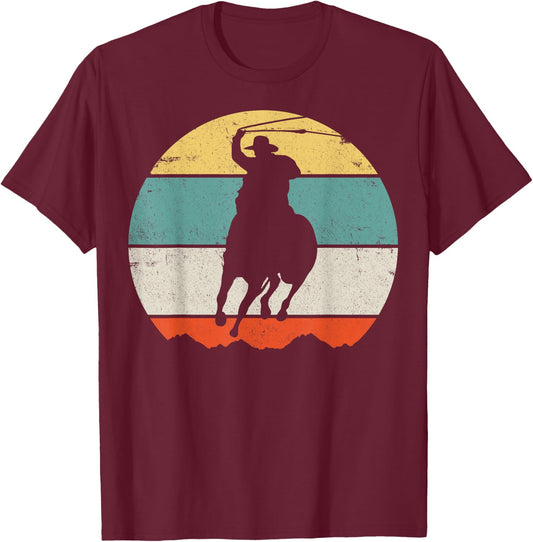 Horse Roping Cowboy T-Shirt - T-Shirt | Maroon