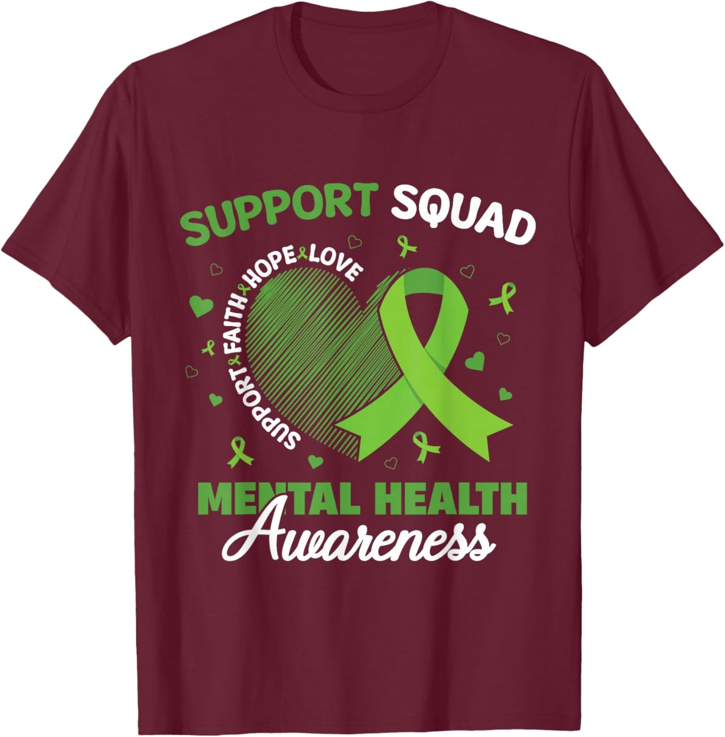 Support Squad Sunflower Hair Mental Health Awareness T-Shirt - T-Shirt | Maroon