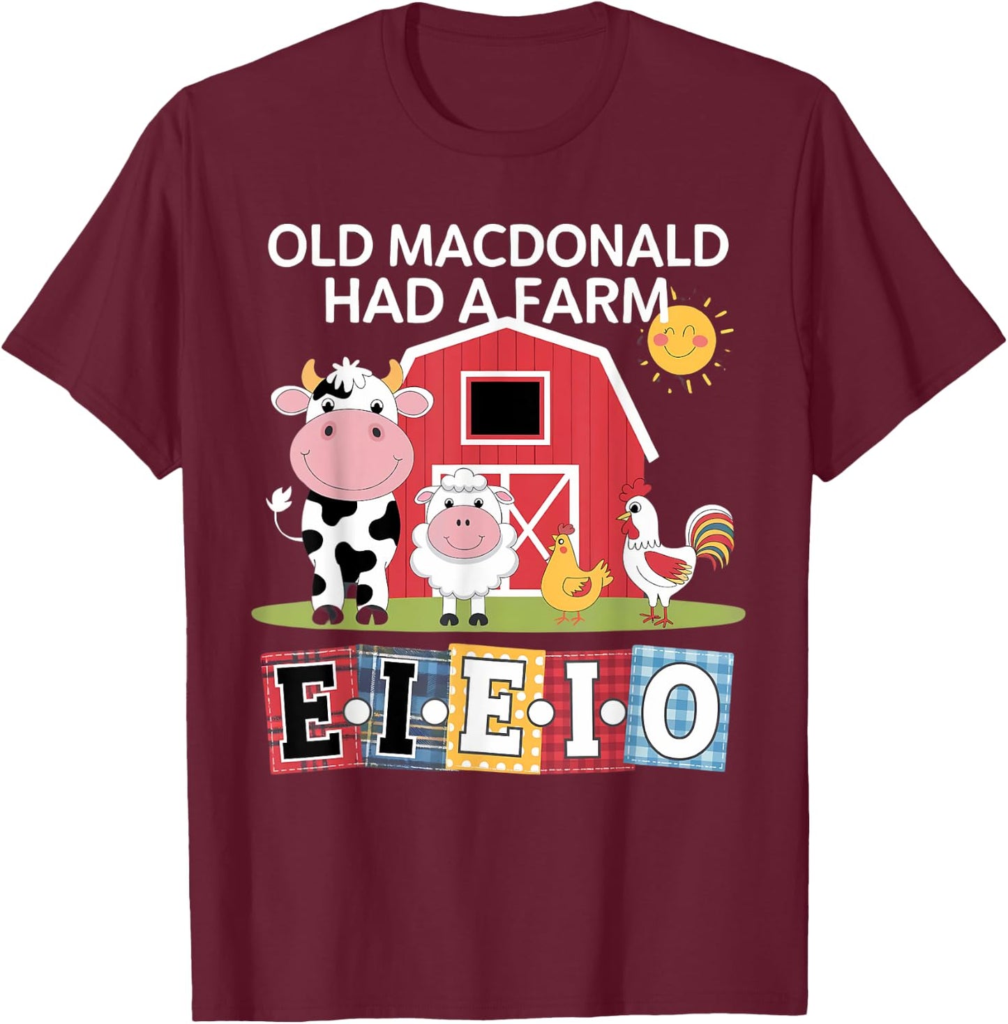 Old MacDonald Had a Farm E-I-E-I-O Boy Toddler Kids Birthday T-Shirt - T-Shirt | Maroon