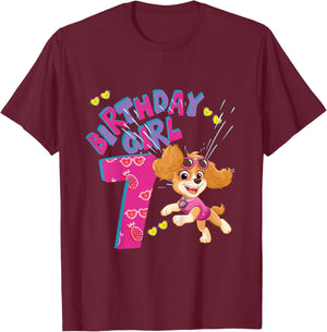 Official Paw Patrol Skye Jumping Birthday Girl Age 7 T-Shirt - T-Shirt | Maroon