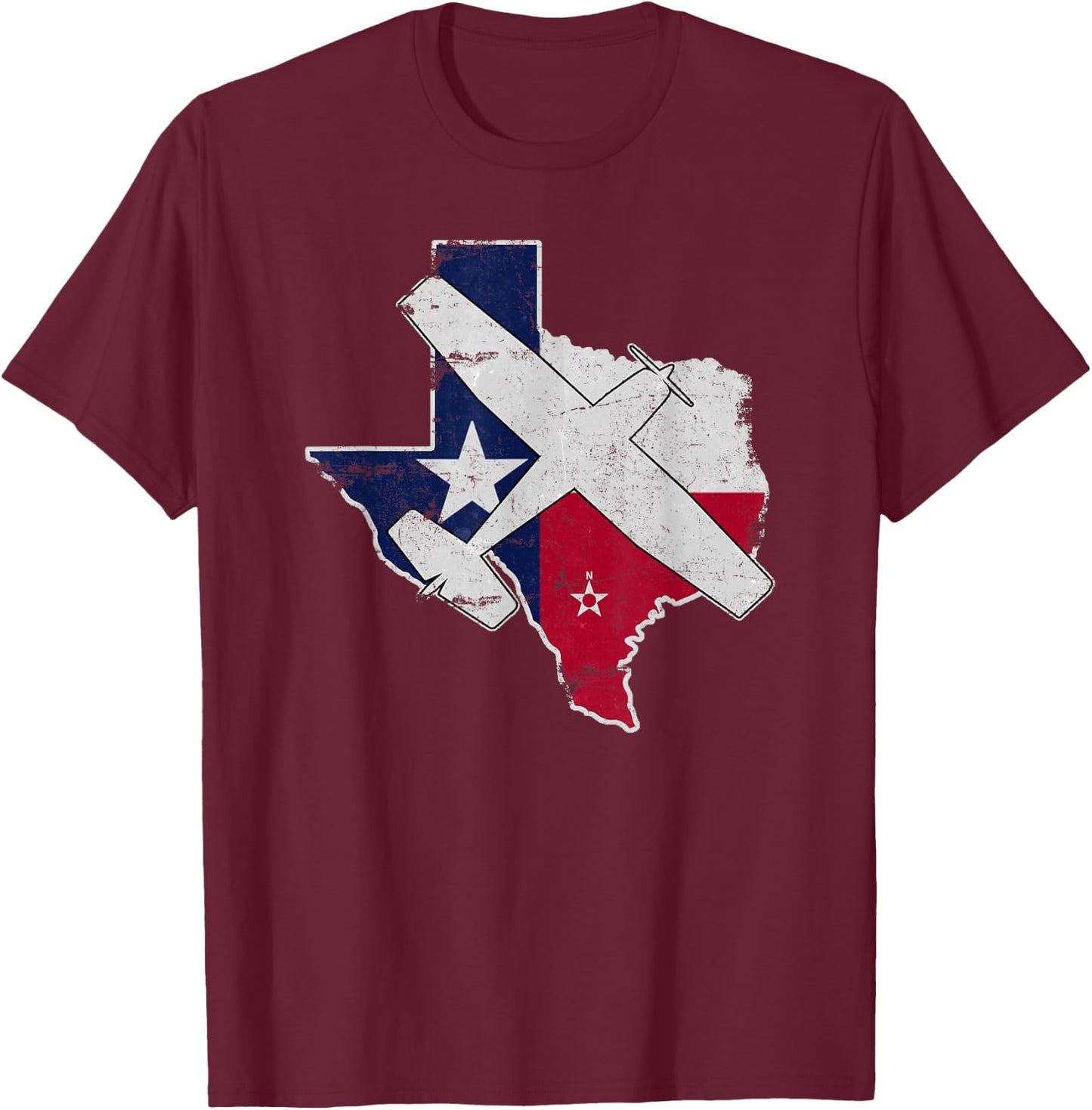 Texas Pilot State Flag C172 Skyhawk Airplane Vintage T-Shirt - T-Shirt | Maroon
