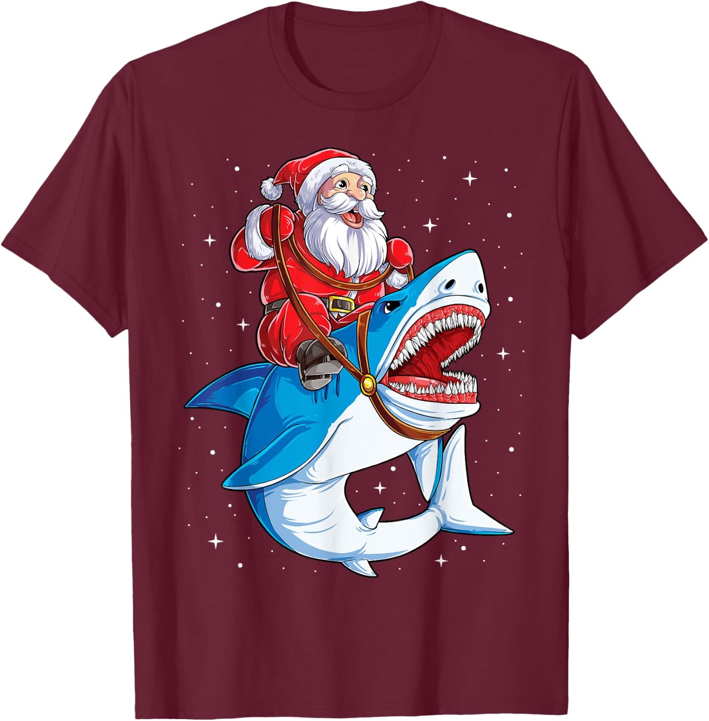 Santa Claus Riding Shark Christmas Boys Merry Sharkmas Xmas T-Shirt - T-Shirt | Maroon