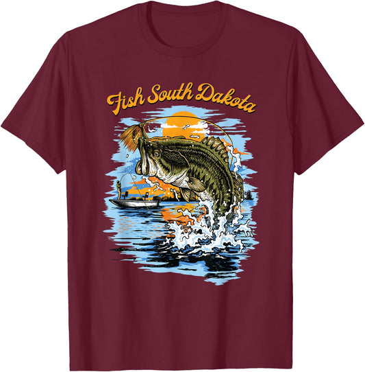 Largemouth Bass Fishing | Fish South Dakota T-Shirt - T-Shirt | Maroon