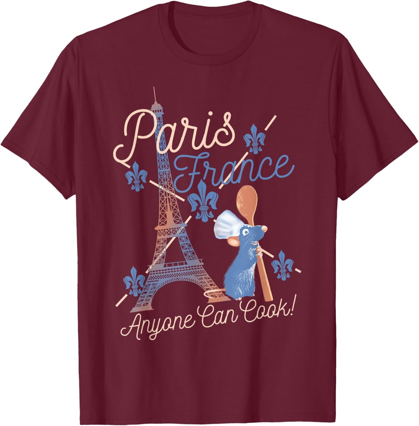 Disney Pixar Ratatouille Remy Paris France Poster Small T-Shirt - T-Shirt | Maroon